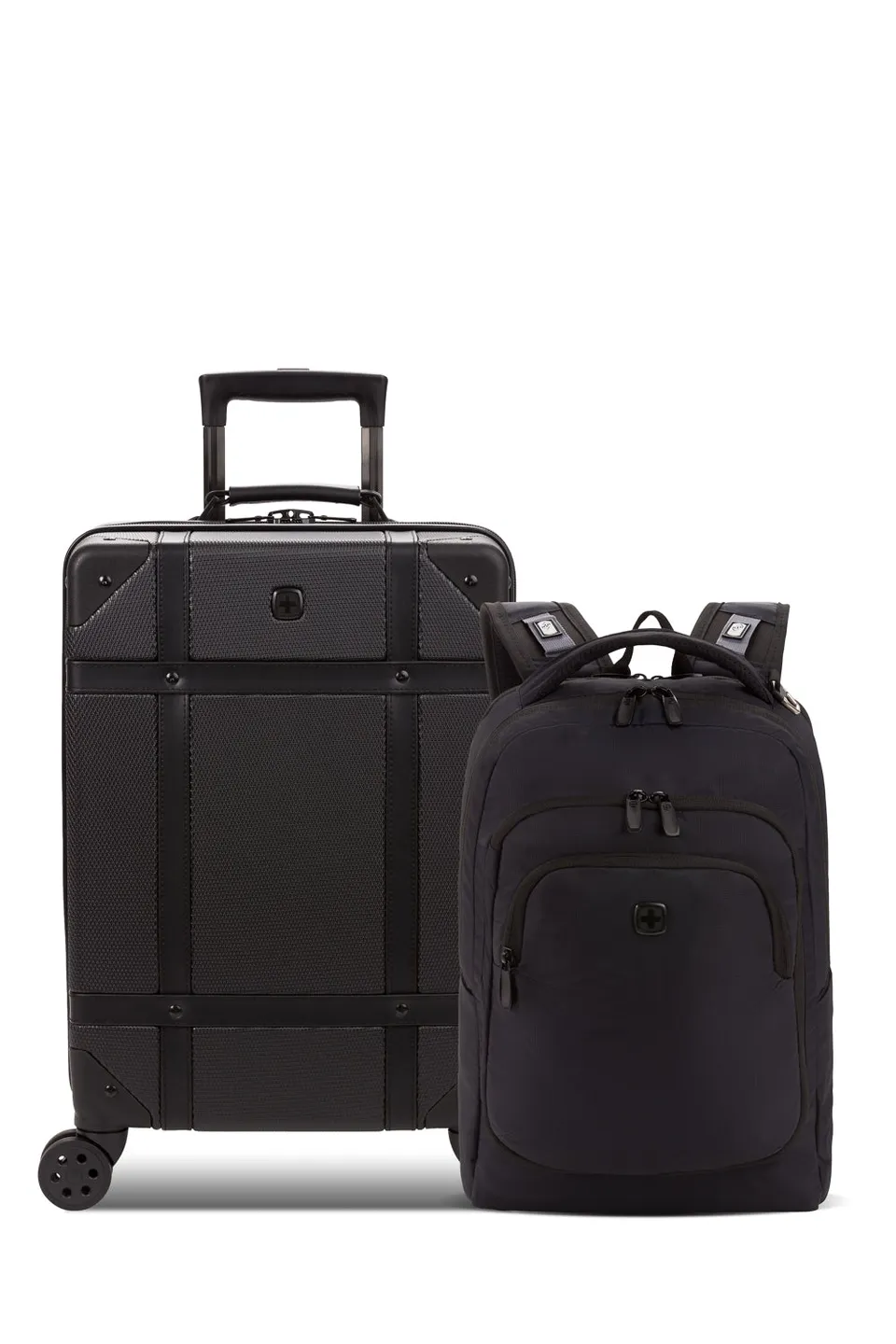 swissgear-urban-escape-2-piece-luggage-set-black-backpack-hard-shell-spinner image 1