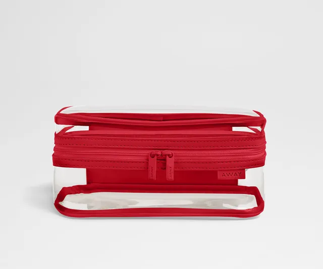 away-clear-toiletry-bag-in-cherry-red-tsa-friendly-travel-organizer image 1