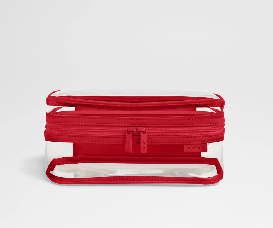 away-clear-toiletry-bag-in-cherry-red-tsa-friendly-travel-organizer image 1