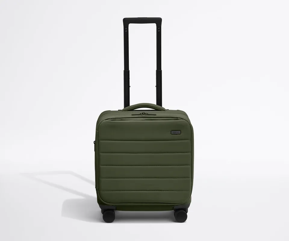 away-softside-compact-carry-on-in-olive-green-durable-nylon-laptop-compartment-p image 1