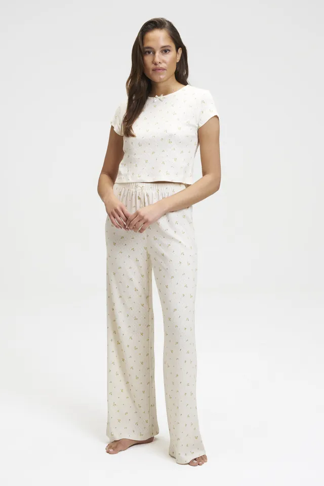 dore-rose-pointelle-baby-tee-and-pants-set-breathable-sleepwear-with-satin-bows image 1