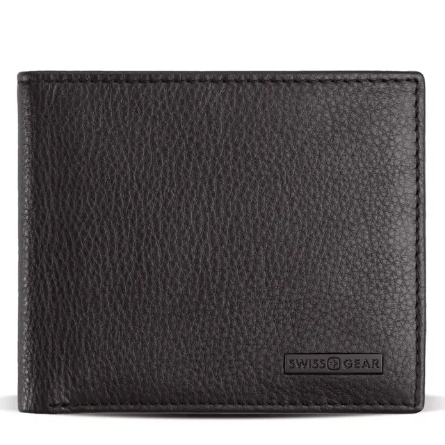 swissgear-genuine-pebbled-leather-slim-bi-fold-wallet-black-6-card-slots-gift-re image 1