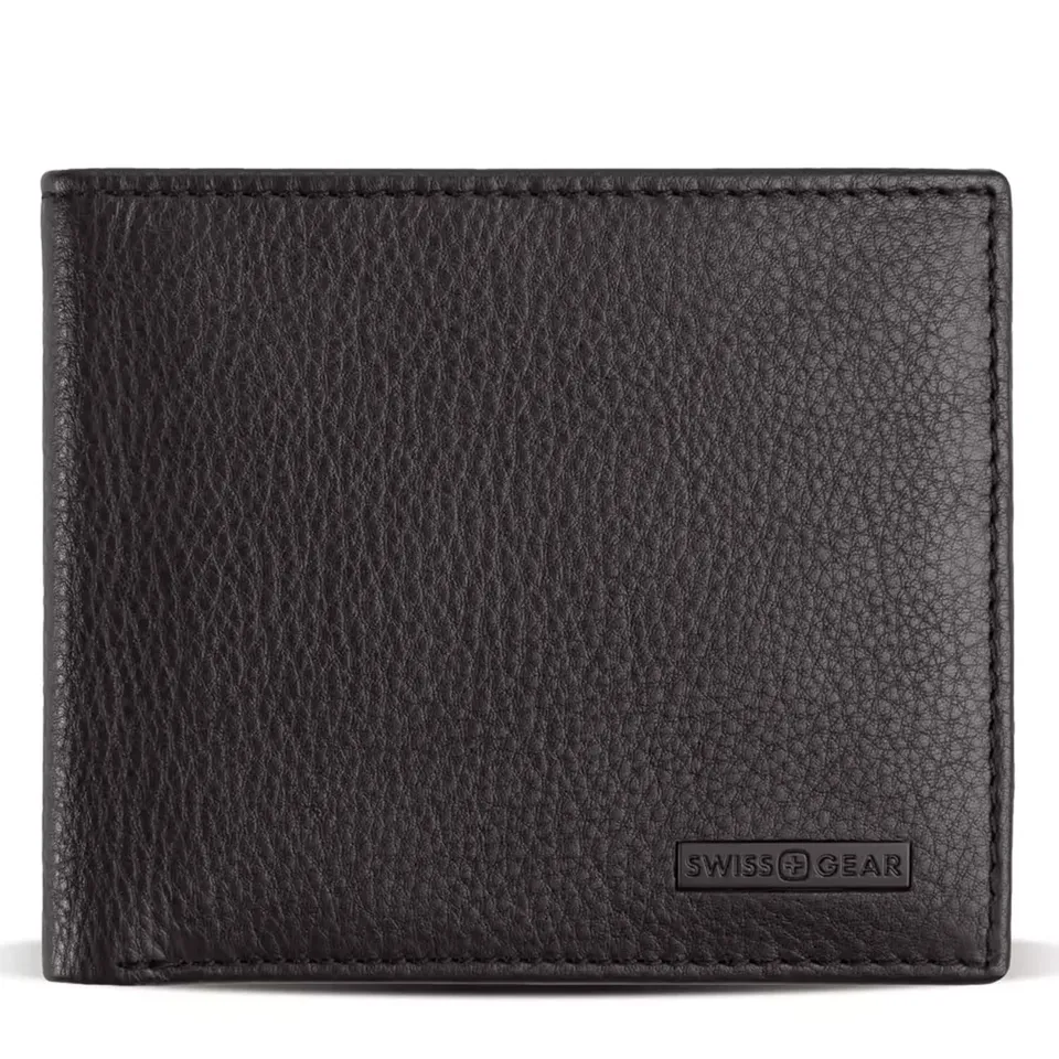 swissgear-genuine-pebbled-leather-slim-bi-fold-wallet-black-6-card-slots-gift-re image 1