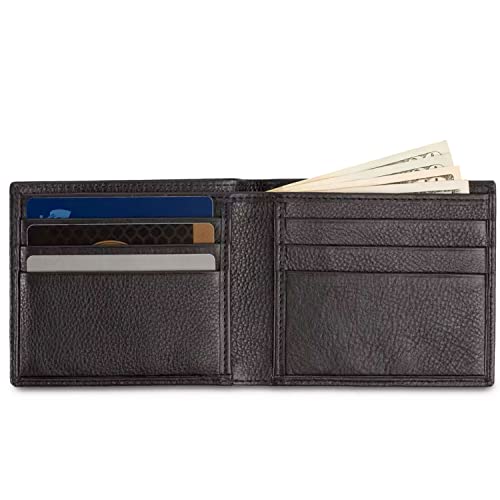 swissgear-genuine-pebbled-leather-slim-bi-fold-wallet-black-6-card-slots-gift-re image 6