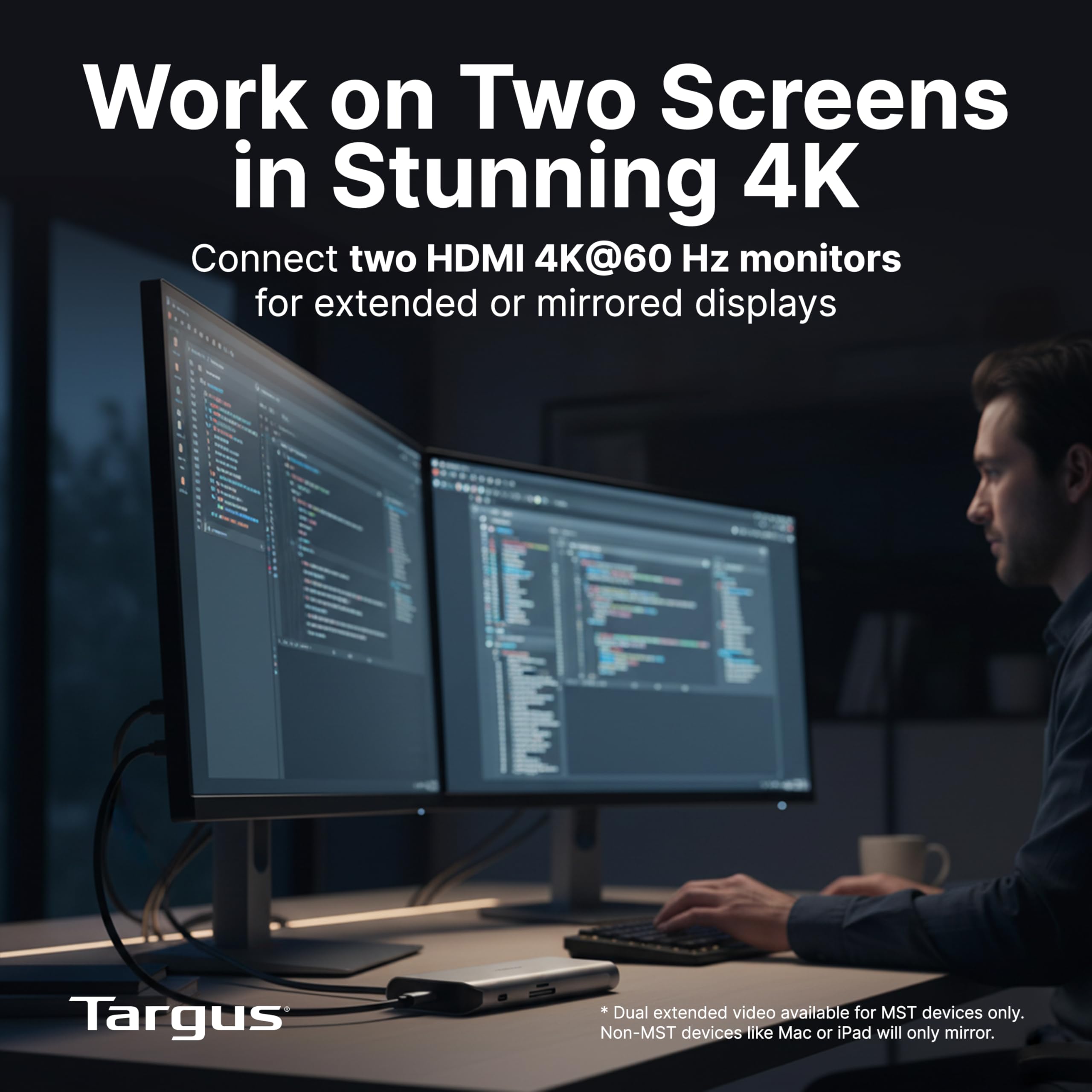 targus-dual-video-mobile-dock-with-140w-epr-power-pass-through-dual-hdmi-4k-60hz image 2
