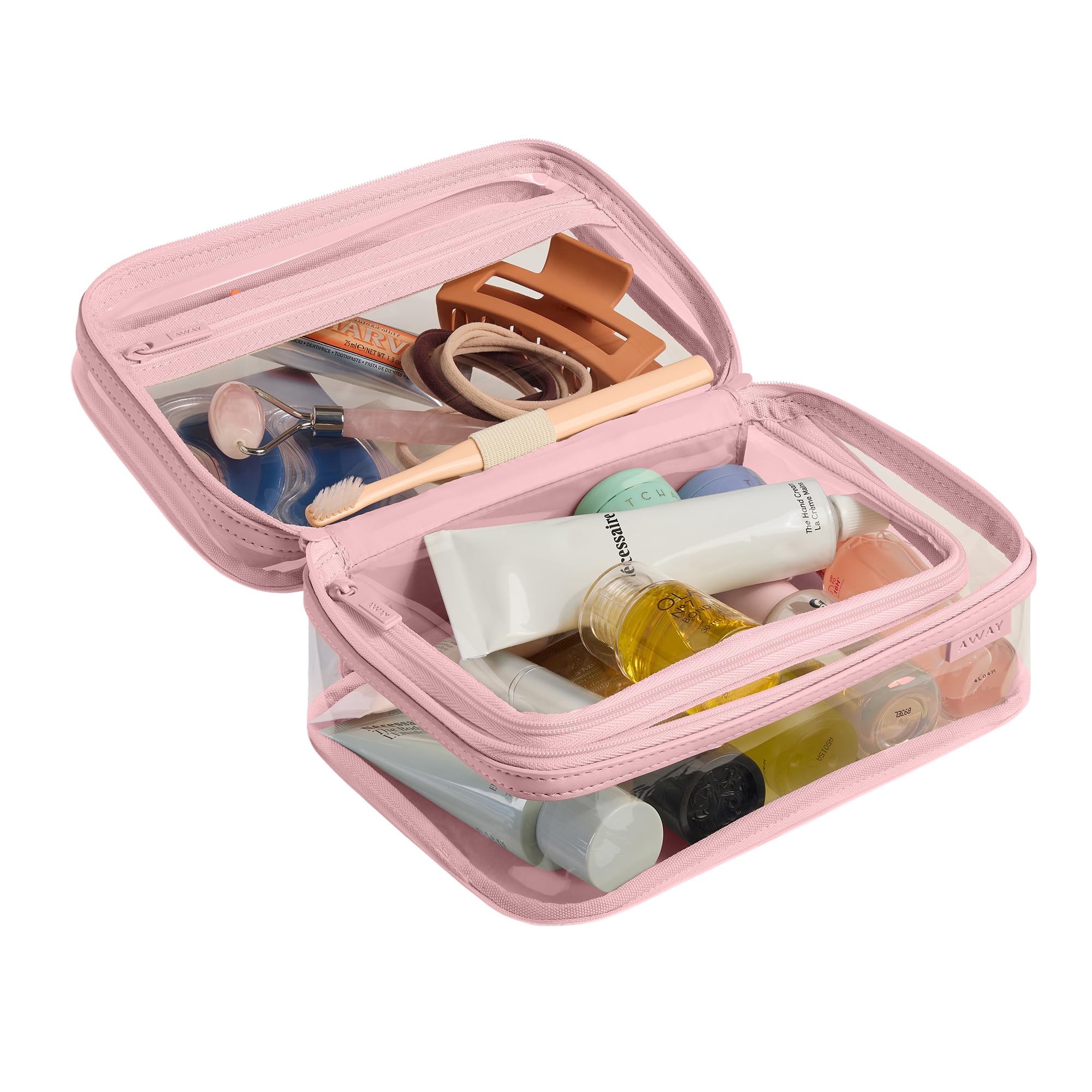 away-clear-toiletry-bag-tsa-approved-water-repellent-2-compartments-blush-pink image 5