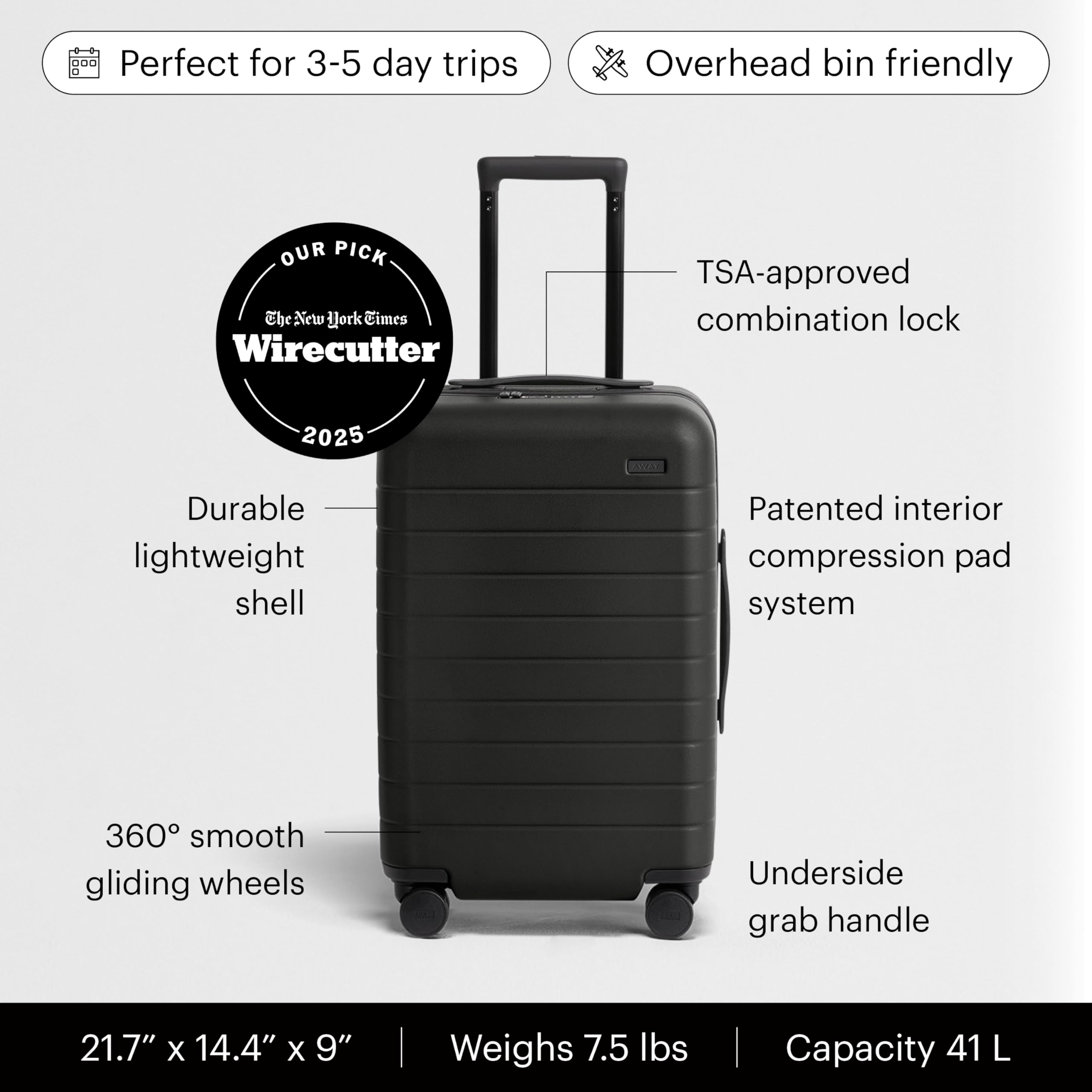 away-carry-on-luggage-22-inch-hardside-suitcase-with-360-spinner-wheels-tsa-lock image 2