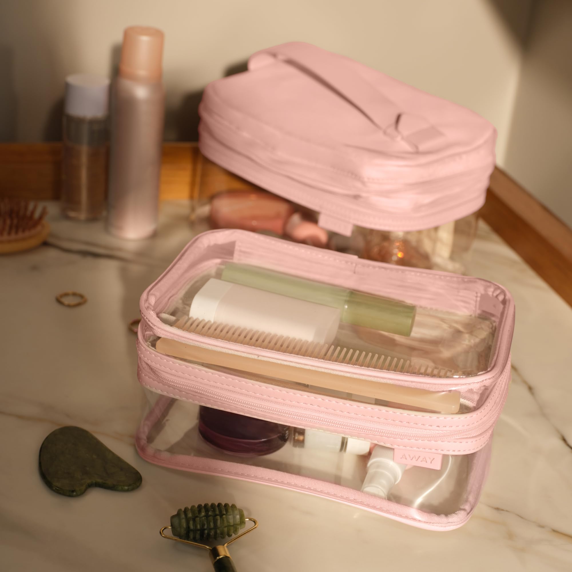 away-clear-toiletry-bag-tsa-approved-water-repellent-2-compartments-blush-pink image 6
