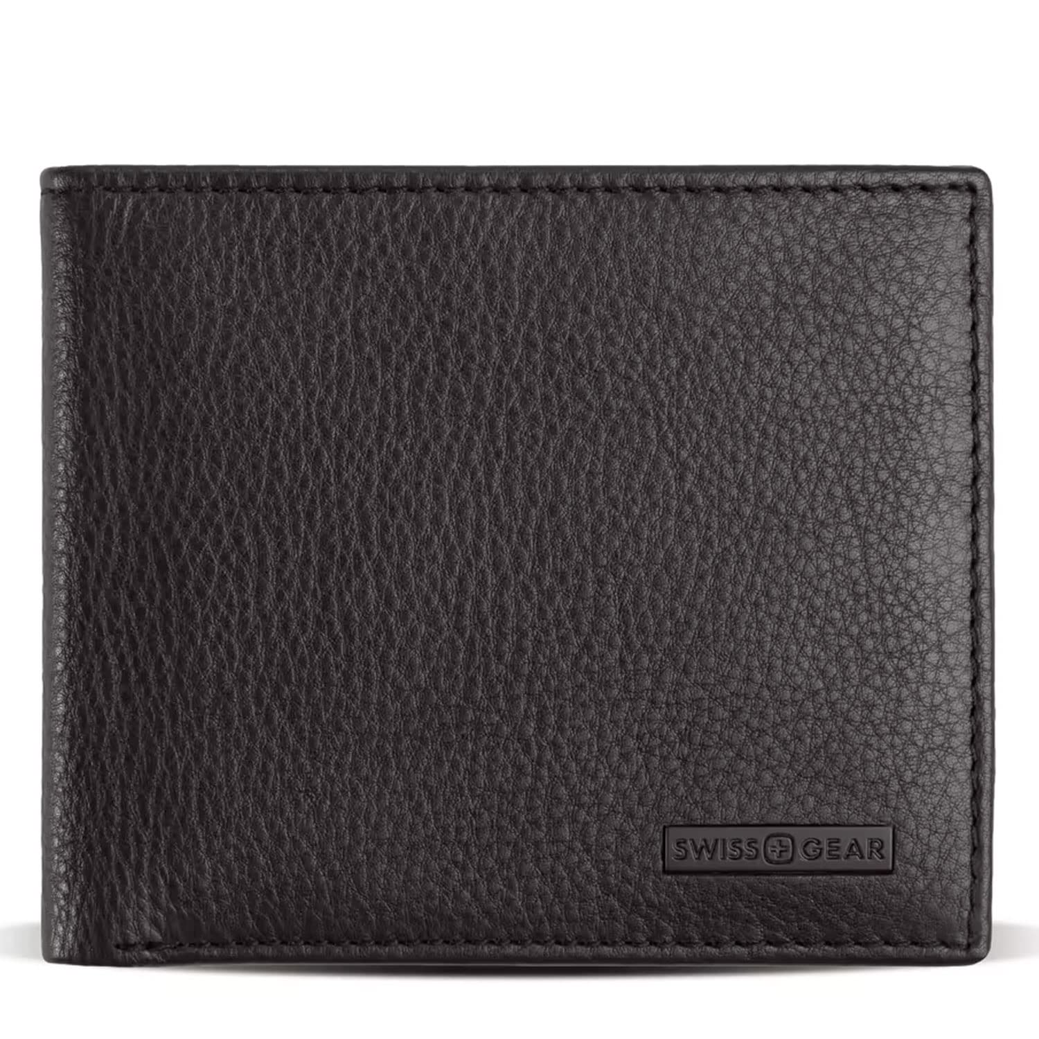 swissgear-genuine-pebbled-leather-slim-bi-fold-wallet-black-6-card-slots-gift-re image 1