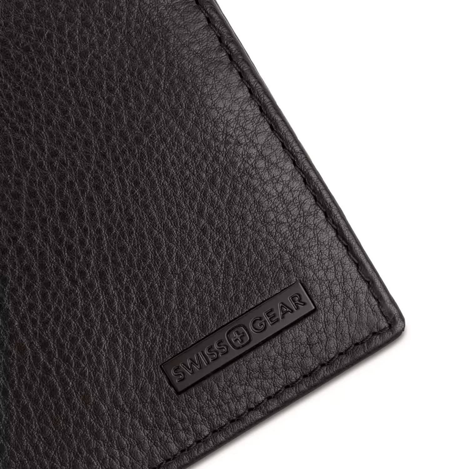 swissgear-genuine-pebbled-leather-slim-bi-fold-wallet-black-6-card-slots-gift-re image 4