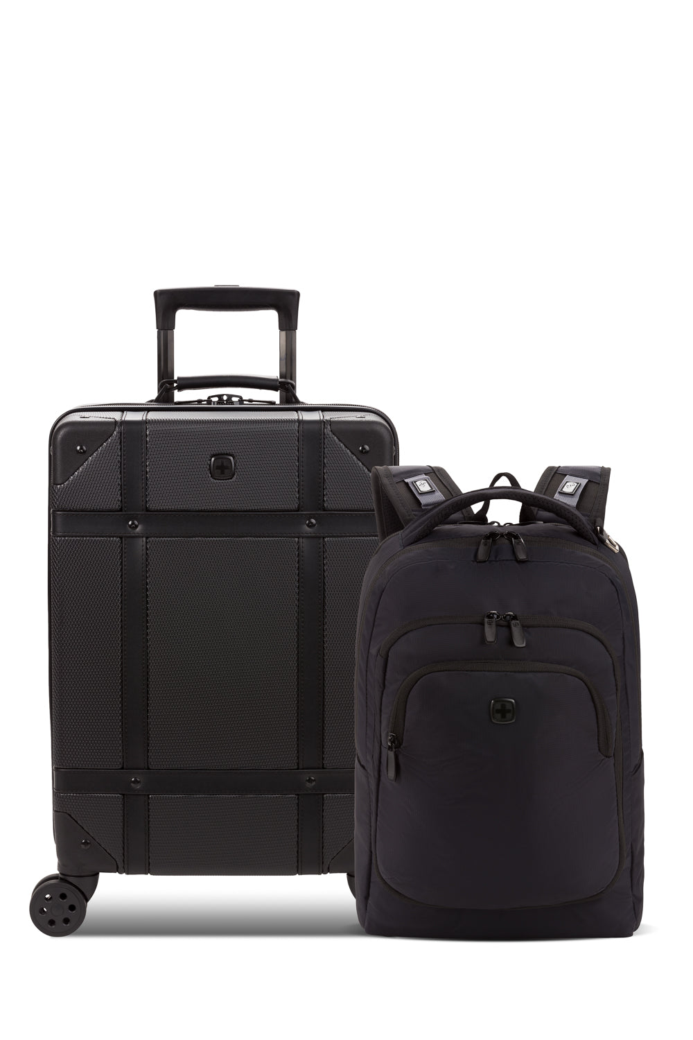 swissgear-urban-escape-2-piece-luggage-set-black-backpack-hard-shell-spinner image 1