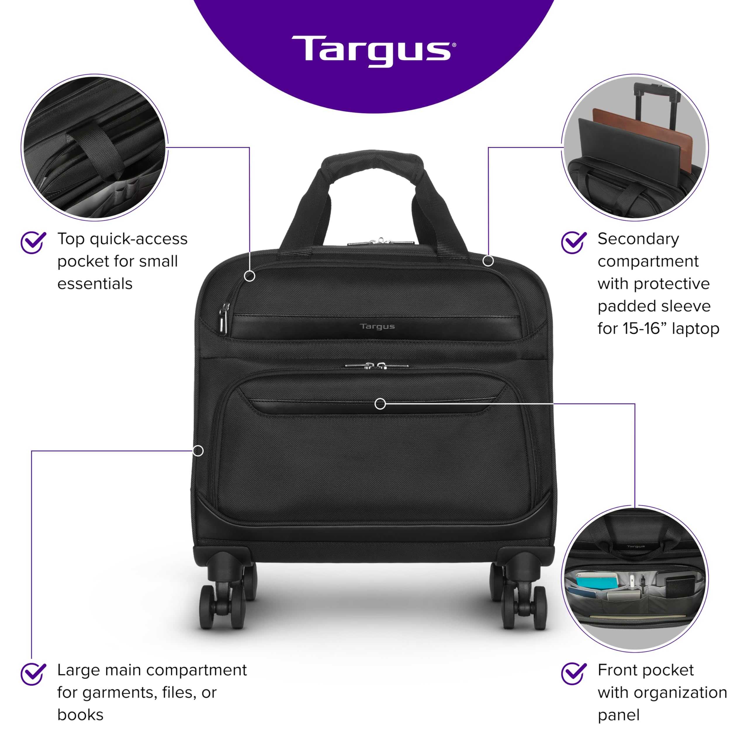 targus-16-transit-4-wheel-rolling-laptop-bag-tbr044gl-spacious-carry-on-with-360 image 2