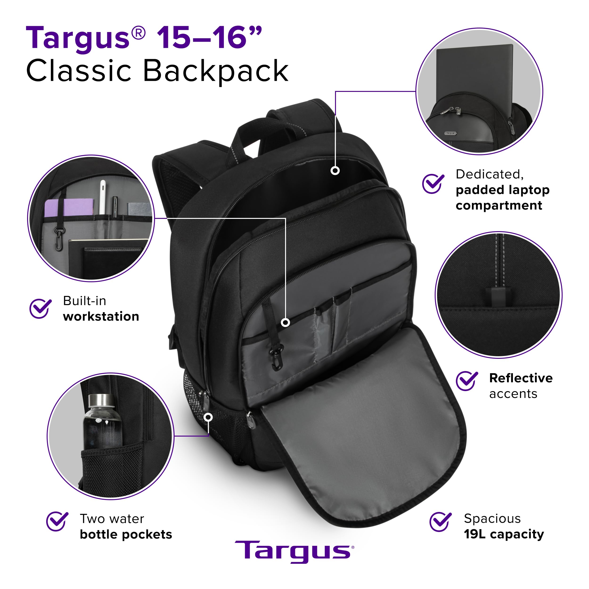 targus-15-16-inch-classic-laptop-backpack-tbb943gl-padded-19l-travel-backpack-fo image 2