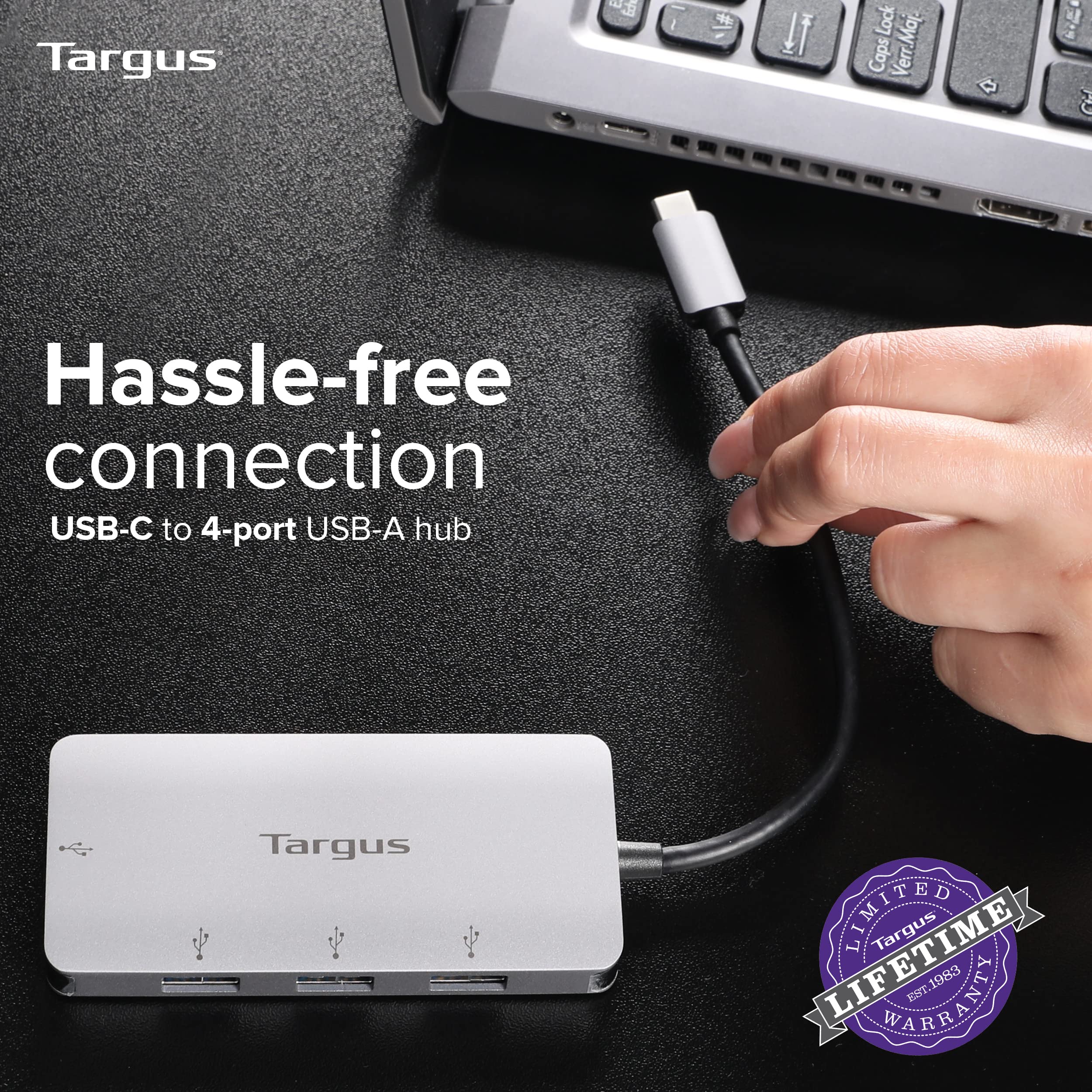 targus-ach226eu-usb-c-to-4-port-usb-a-hub-gray image 4