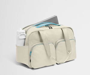 away-gym-bag-in-salt-white-performance-workout-duffle-with-shoe-garage image 3