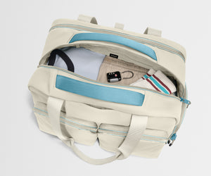 away-gym-bag-in-salt-white-performance-workout-duffle-with-shoe-garage image 5