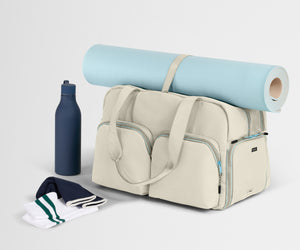 away-gym-bag-in-salt-white-performance-workout-duffle-with-shoe-garage image 6