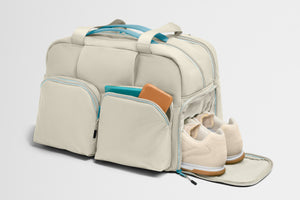 away-gym-bag-in-salt-white-performance-workout-duffle-with-shoe-garage image 4