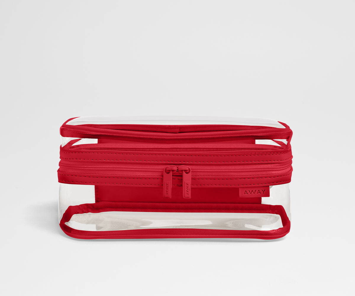 away-clear-toiletry-bag-in-cherry-red-tsa-friendly-travel-organizer image 1