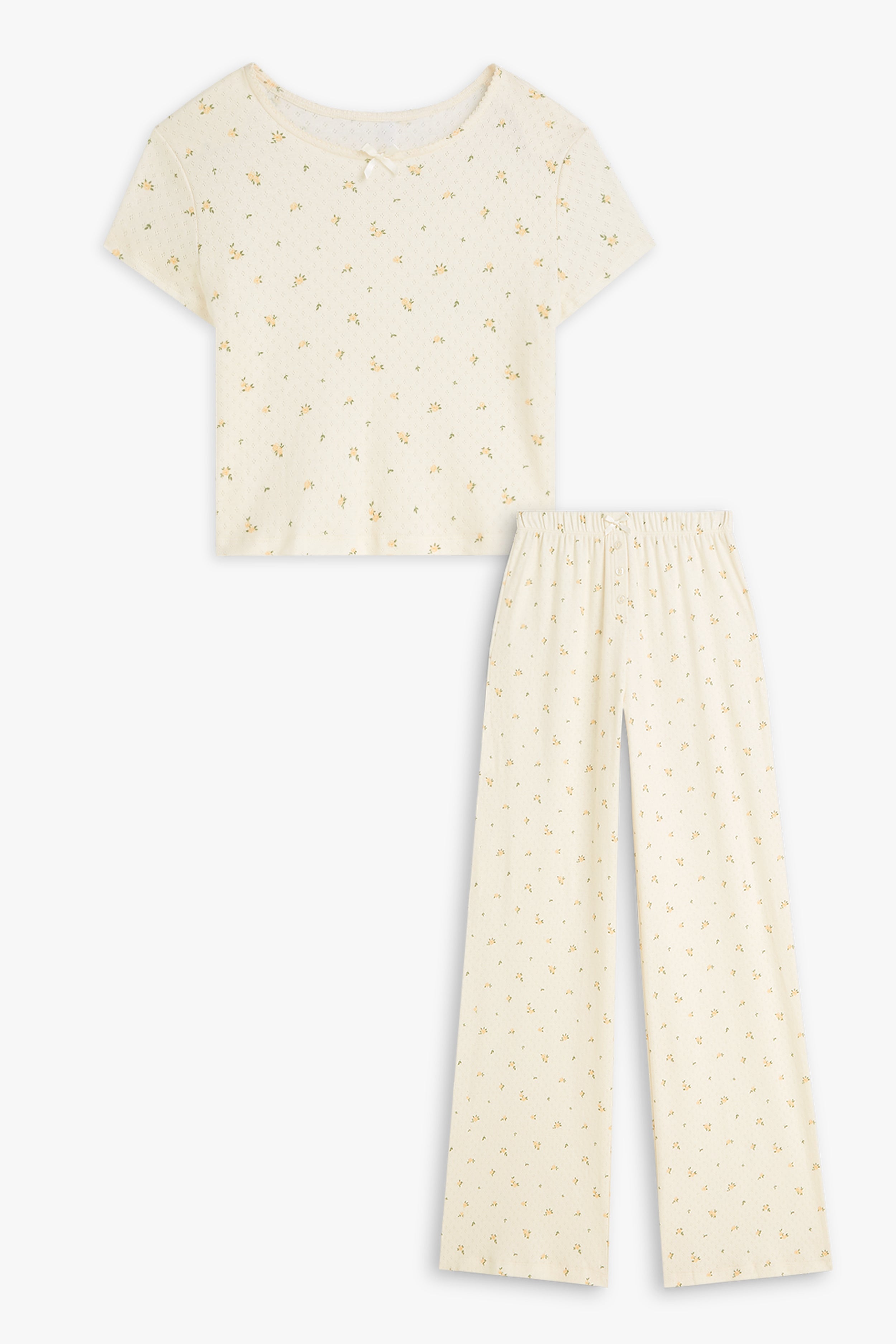 dore-rose-pointelle-baby-tee-and-pants-set-breathable-sleepwear-with-satin-bows image 5